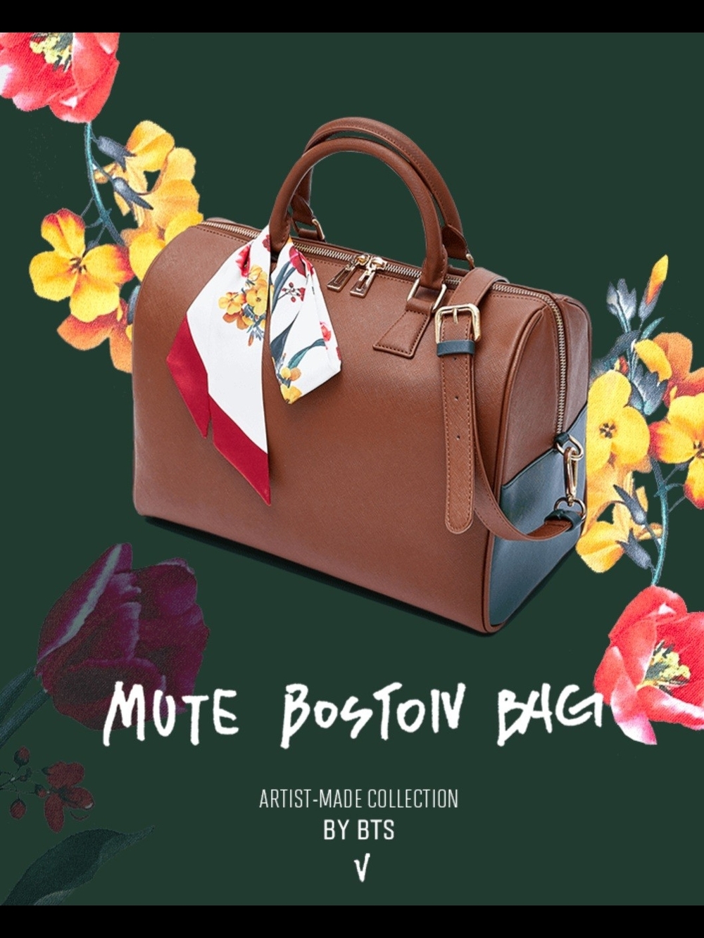 LIMITED EDITION Brown Boston Bag with Scarf Accent by BTS artist V
